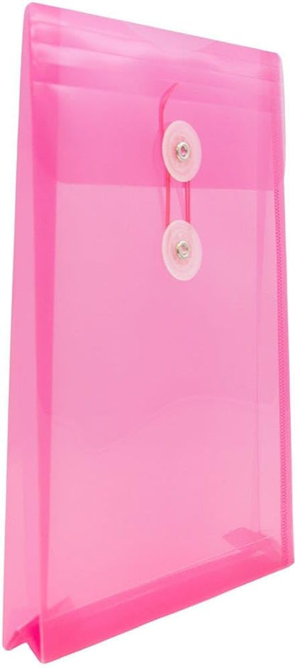 JAM PAPER Plastic Envelopes with Button & String Tie Closure - 6 1/4 x 9 1/4 - Fuchsia Pink - 3/Pack