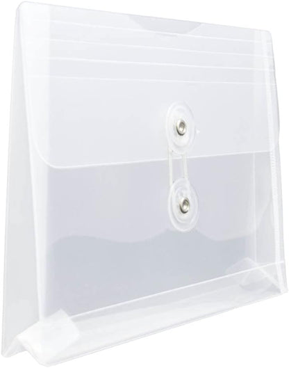 JAM PAPER Plastic Envelopes with Button & String Tie Closure - Index Size - 5 1/2 x 7 1/2 - Clear - 12/Pack