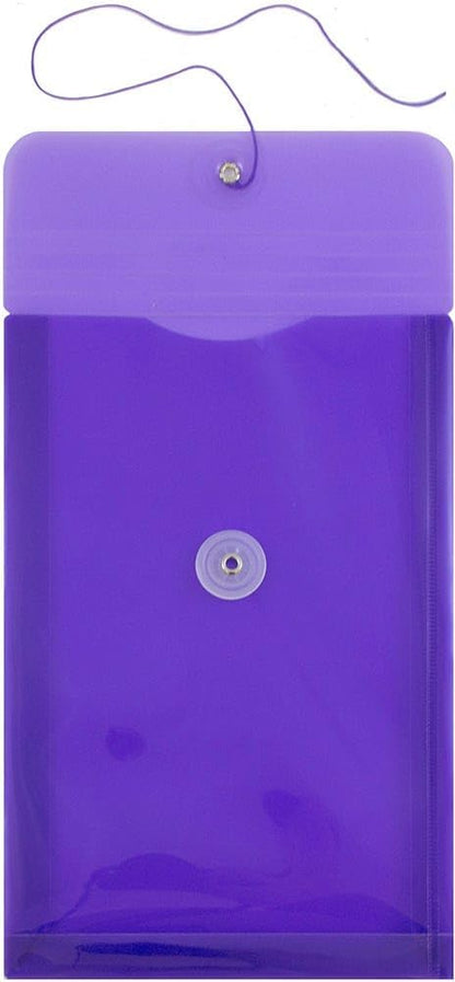 JAM PAPER Plastic Envelopes with Button & String Tie Closure - 6 1/4 x 9 1/4 - Purple - 3/Pack