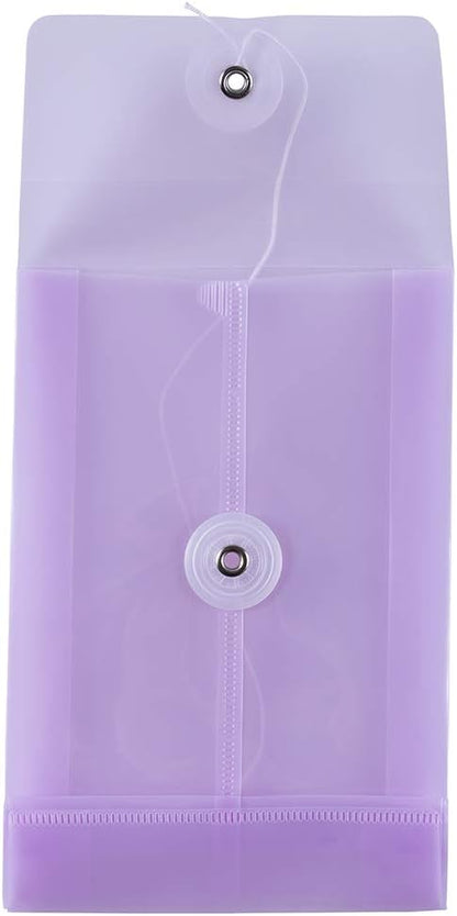 JAM PAPER Plastic Envelopes with Button & String Tie Closure - 4 1/4 x 6 1/4 - Lilac Purple - 12/Pack