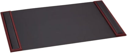 Dacasso Wood & Leather Desk Pad with Side Rails - Luxury Leather Desk Blotter for Writing - Padded Executive Desk Surface Protector - (Rosewood & Black, 34” x 20”)