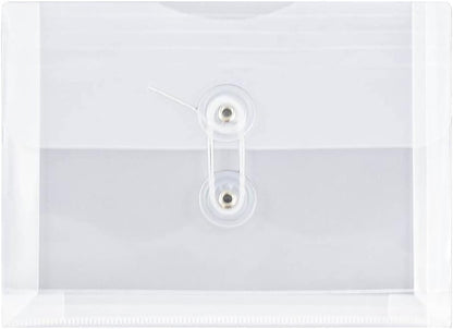 JAM PAPER Plastic Envelopes with Button & String Tie Closure - Index Size - 5 1/2 x 7 1/2 - Clear - 12/Pack