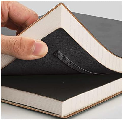 EMSHOI Composition Notebooks College Ruled - Soft Cover Leather Thick Journal, B5 Large Notebook, with Free Sticky Notes, 204 Numbered Pages,100gsm Lined Paper, for Writers Students, 7.5"x10"- Black
