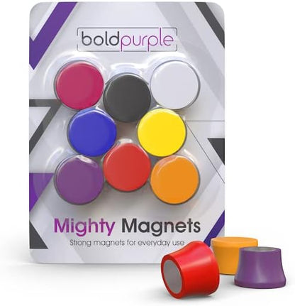 Strong Magnets for Whiteboard, Glassboard and Fridge (Multi-Color, 8 Pack, Small). N54 Neodymium Rare Earth Heavy Duty Magnets for Home and Office Supplies.