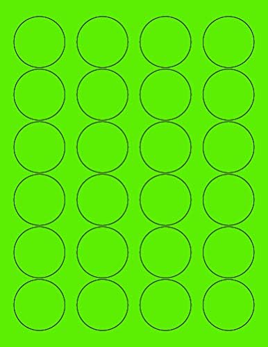 8-1/2 x 11" Neon Color High Light Fluorescent Labels for Laser & Inkjet Printer (Green Fluorescent, 1.66" Round - 24 Per Page | 2400 Labels)