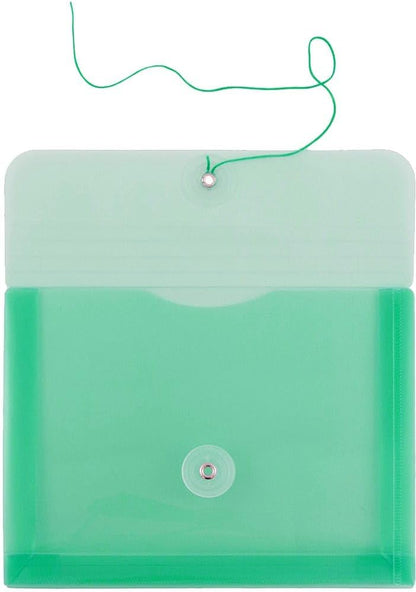 JAM PAPER Plastic Envelopes with Button & String Tie Closure - Index Size - 5 1/2 x 7 1/2 - Green - 3/Pack