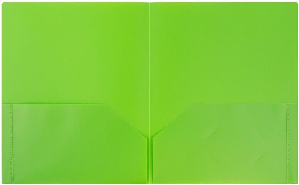 JAM PAPER Plastic 2 Pocket POP Folders - Durable School Folders - Lime Green - Bulk 48/Pack