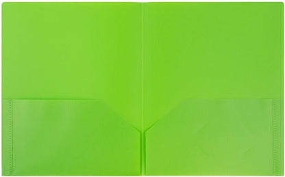 JAM PAPER Plastic 2 Pocket POP Folders - Durable School Folders - Lime Green - Bulk 48/Pack
