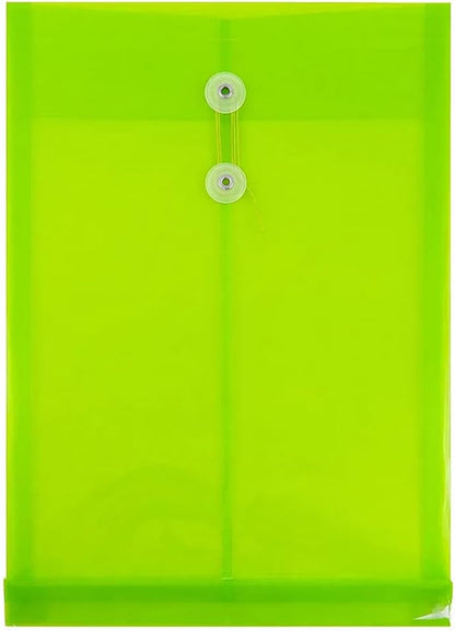JAM PAPER Plastic Envelopes with Button & String Tie Closure - Legal Open End - 9 3/4 x 14 1/2 - Lime Green - 12/Pack