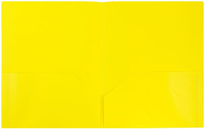 JAM PAPER Plastic 2 Pocket POP Folders - Durable School Folders - Yellow - Bulk 144/Box