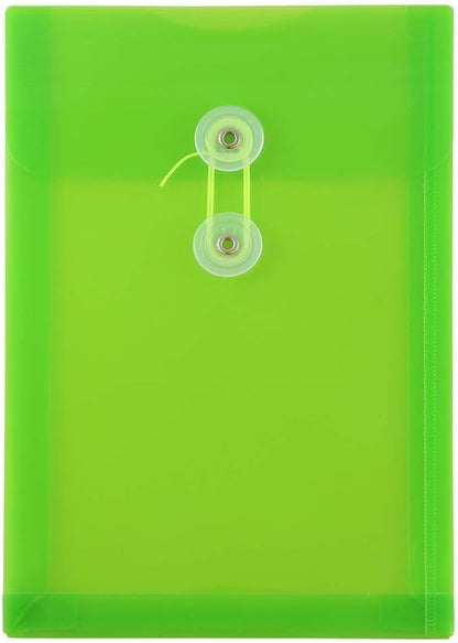 JAM PAPER Plastic Envelopes with Button & String Tie Closure - 6 1/4 x 9 1/4 - Lime Green - 3/Pack