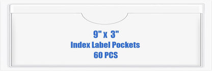 Origin-Joy 60 PCS Self Adhesive Index Card Pockets with Top Open, Clear Plastic Label Holder for Cards of Note, Library and Business, Adhesive Label Pockets & Card Holder (9 x 3 inch)
