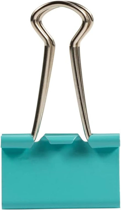 JAM PAPER Colorful Binder Clips - Medium - 1 1/4 Inch (32 mm) - Teal Binderclips - 15/Pack