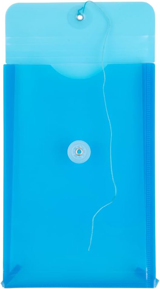 JAM PAPER Plastic Envelopes with Button & String Tie Closure - 6 1/4 x 9 1/4 - Blue - 3/Pack