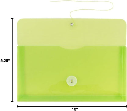 JAM PAPER Plastic Envelopes with Button & String Tie Closure - #10 Business Booklet - 5 1/4 x 10 - Lime Green - 12/Pack