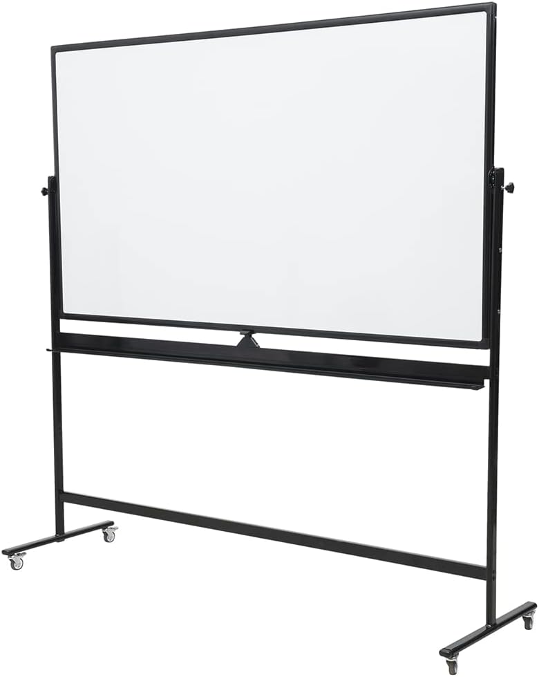 72" x 40" Height-Adjustable Mobile Whiteboard | Double-Sided Magnetic Dry Erase Board on 360° Rolling Stand | Large Reversible Black Whiteboard for Office, Classroom & Home