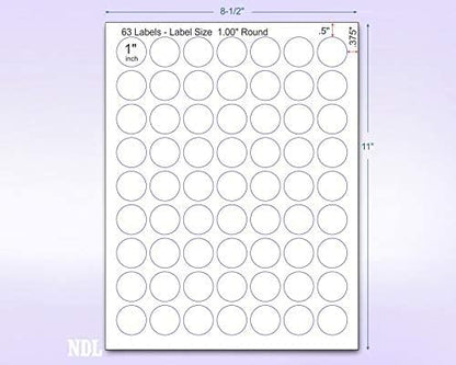 Pack of 50 Sheets, 8-1/2 x 11" Fluorescent Labels for Laser & Inkjet Printer (Pink Fluorescent, 1" Round - 63 per Page, 3150 Labels)