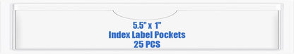 Origin-Joy 25 PCS Self-Adhesive Index Label Pockets, Clear Plastic Peel & Stick Card Holders with Top Open for Loading (5.5 x 1 inch)
