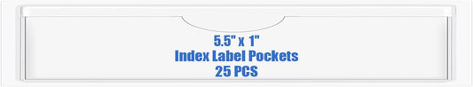 Origin-Joy 25 PCS Self-Adhesive Index Label Pockets, Clear Plastic Peel & Stick Card Holders with Top Open for Loading (5.5 x 1 inch)