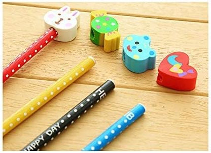 Yansanido Pack of 10 Colorful 7.28 Inch Length Random Cartoon Eraser Pencils, Cute Pencils for Office, School Supplies Students Children Gift (10)