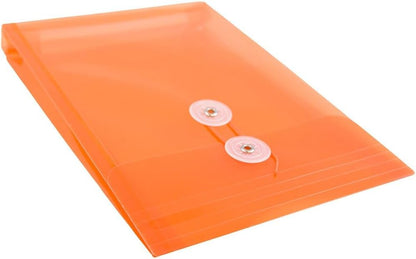 JAM PAPER Plastic Envelopes with Button & String Tie Closure - 6 1/4 x 9 1/4 - Bright Orange - 3/Pack