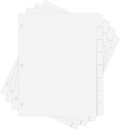 Binder Dividers for 3 Ring Binder, 1/8 Cut Tabs, Letter Size, Blank Write On Page Dividers with 8 Big Tabs for School Office Home, 4 Sets, 32 Dividers, White