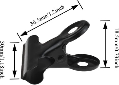 HAHIYO 1.25inch Black Bulldog Clips Metal File Hinge Binder Clips Clamps Save Space Strong Spring Jaws Rock Solid Grip Book Lay Flat Deburred Edge for Hang Photos Wall Grid Dog Food 20PCS