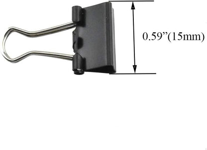 HAHIYO Binder Clips Paper Clamps Spring Steel Sturdy Mini 0.59 inches Width 0.2 Inch Capacity No Sharp Edges Heavy Duty Tight Grip Reusable Black Metal Bright Finish for Home Office School 100 Pack