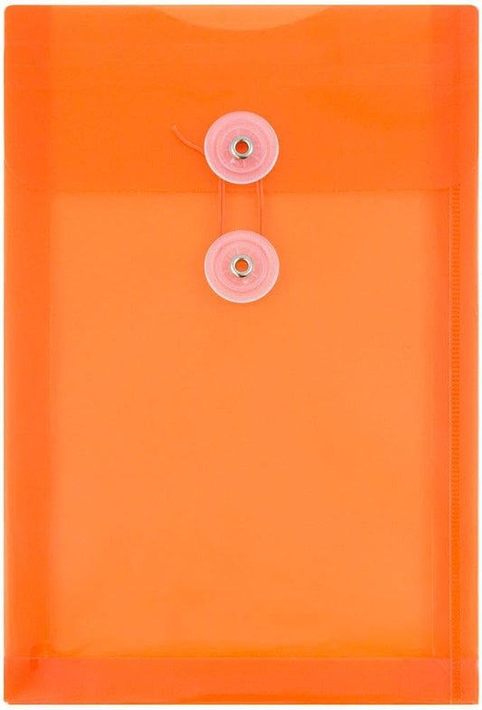 JAM PAPER Plastic Envelopes with Button & String Tie Closure - 6 1/4 x 9 1/4 - Bright Orange - 3/Pack