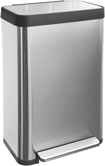 18 Gallon Stainless Steel Step Trash Can with Soft-Close Lid & Stay-Open, Rectangular Kitchen Garbage Bin for Home & Office, Tall Trash Bin No Liner Needed (70 Liter Larger Capacity)