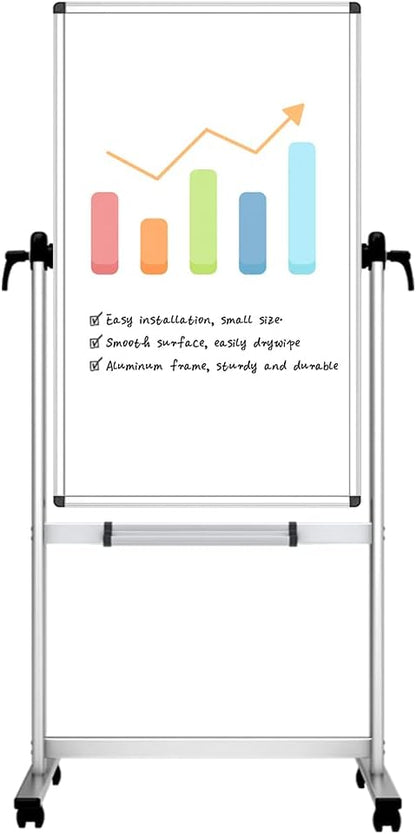VIZ-PRO Double-sided Magnetic Mobile Whiteboard,48 x 24 Inches, Portrait Orientation,Aluminium Frame and Stand