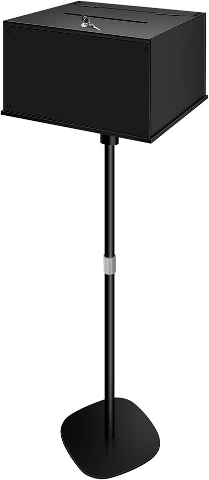 Metal Suggestion Box with Stand Floor Standing Donation Box with Lock and Key Heavy-Duty Collection Case for Charity Home Office Church Elections, Black