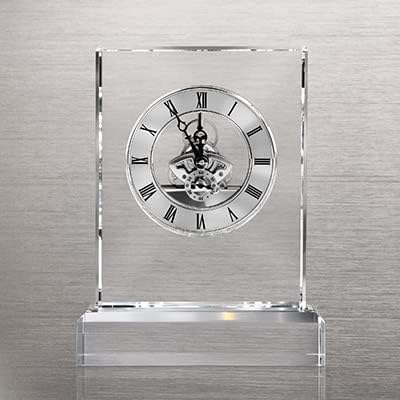 Baudville Engraved 7" Clock Trophy - Clear Crystal with Silver Accents - Silver Inset Time Piece - Personalized Engraving Up to Three Lines and Pre-Written Verse Selection