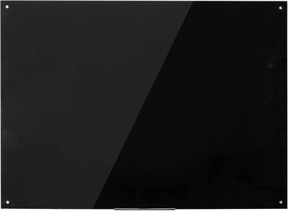 48" x 36" Magnetic Black Glass Board - Frameless Tempered Glass Dry Erase Blackboard with Marker Tray & Eraser, Premium Interactive Whiteboard- Frosted Surface for Office, Classroom, or Home