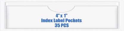 Origin-Joy 35 PCS Self Adhesive Index Card Pockets with Top Open, Clear Plastic Label Holder for Notes, Library and Business, Adhesive Label Pockets & Holder (4 x 1 inch)