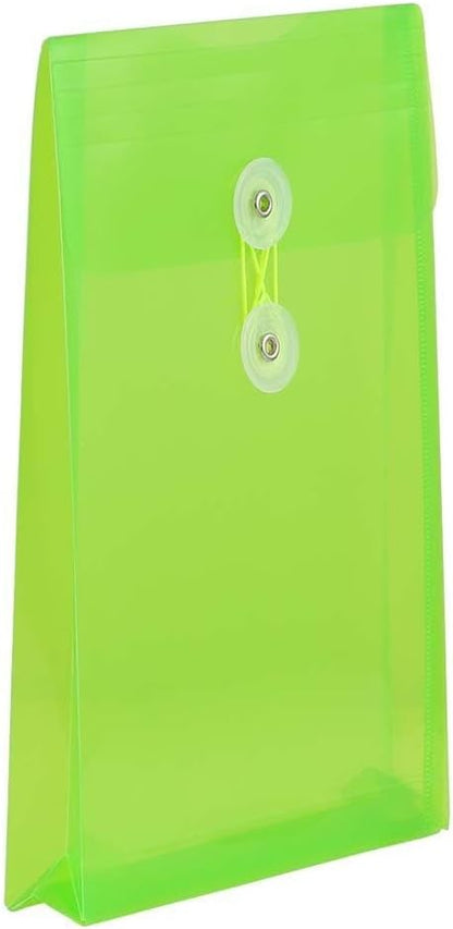 JAM PAPER Plastic Envelopes with Button & String Tie Closure - 6 1/4 x 9 1/4 - Lime Green - 3/Pack