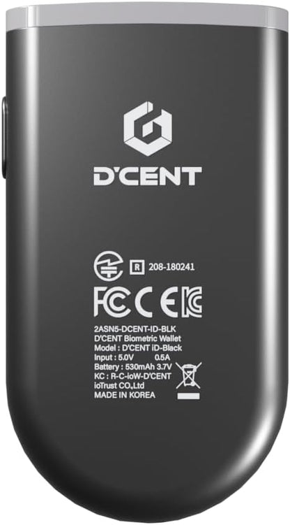 D'CENT Hardware Wallet – Biometric Cold Wallet for Crypto with Fingerprint Authentication | Secure Bluetooth Storage for Bitcoin, Ethereum, XRP, XDC, Solana, Stablecoins & More. (Double unit)