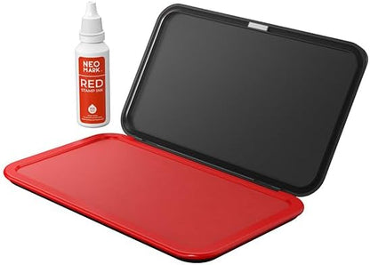 Large Stamp Pad Kit (1oz Ink Included) - 3.50"x 6.25", Magnetic Lid, Premium Quality Felt Stamp Pad (Red)