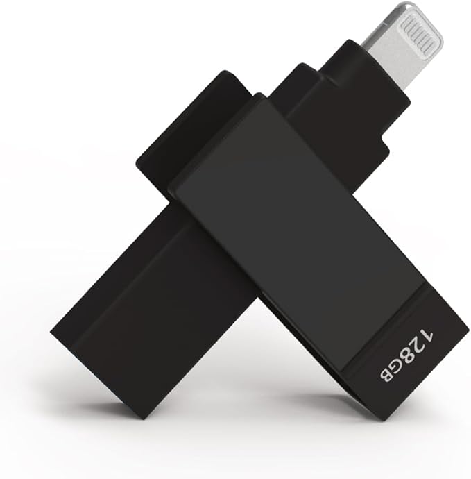 128GB Apple MFi Certified Black iXflash Backup Photo Stick 2-in-1 USB Type A & Lightning, USB for iPhone, iPad, External Photo Storage for iPhone and Computer