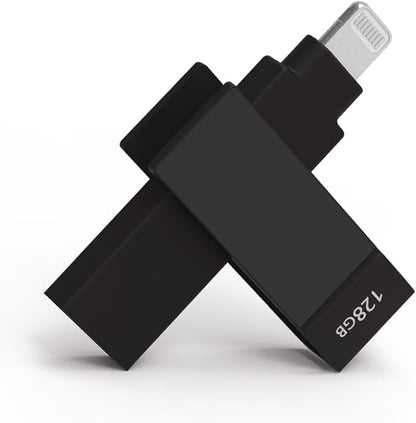 128GB Apple MFi Certified Black iXflash Backup Photo Stick 2-in-1 USB Type A & Lightning, USB for iPhone, iPad, External Photo Storage for iPhone and Computer