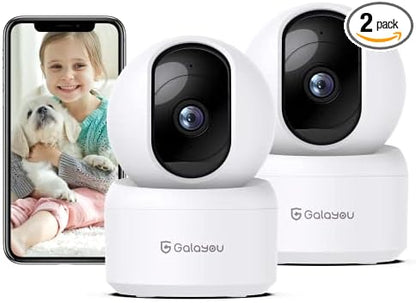 GALAYOU Indoor Security Camera 2K, Pet Camera, 360 Degree 2.4G WiFi Home Security Camera for Baby/Elder/Nanny with Night Vision, 24/7 SD Card Storage, Works with Alexa and Google Assistant G2-2Pack