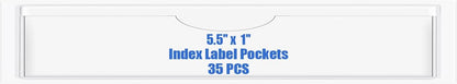 Origin-Joy 35 PCS Self Adhesive Index Card Pockets with Top Open, Clear Plastic Label Holder for Cards of Note, Library and Business, Adhesive Label Pockets & Card Holder (5.5 x 1 inch)