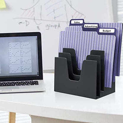 Acrimet 5 Section Incline File Sorter Organizer, Mail, Folder, Letter Desk Organizer, Rack for Office Organization Desktop (Plastic) (Black Color)