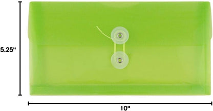 JAM PAPER Plastic Envelopes with Button & String Tie Closure - #10 Business Booklet - 5 1/4 x 10 - Lime Green - 3/pack