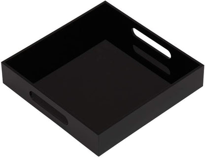 Glossy Black Sturdy Acrylic Serving Tray with Handles-10x10Inch-Serving Coffee,Food,Breakfast,Butler-Kitchen Countertop Tray-Makeup Drawer Organizer-Vanity Table,Ottoman Tray-Decorative Tray
