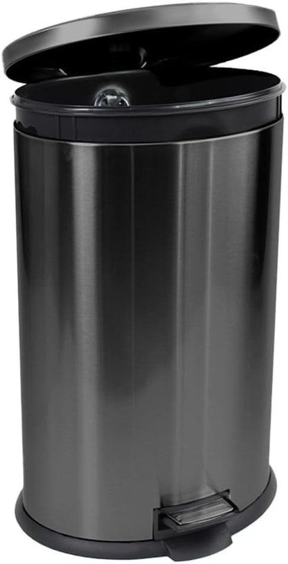 Trash Can with Lid - Assembled in USA 40 Liter/10.5 Gallon Stainless Steel Trash Can with Odor Protection Kitchen Garbage cans with Soft-Close Foot Pedal for Bathroom Home Office, Black