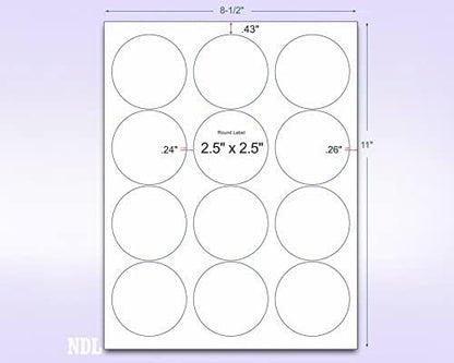 Pack of 100 Sheets, 8-1/2 x 11" Fluorescent Labels for Laser & Inkjet Printer (Orange Fluorescent, 2-1/2" Round - 12 per Page, 1200 Labels)