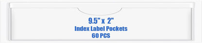 Origin-Joy 60 PCS Self Adhesive Index Card Pockets with Top Open, Clear Plastic Label Holder for Cards of Note, Library and Business, Adhesive Label Pockets & Card Holder (9.5 x 2 inch)
