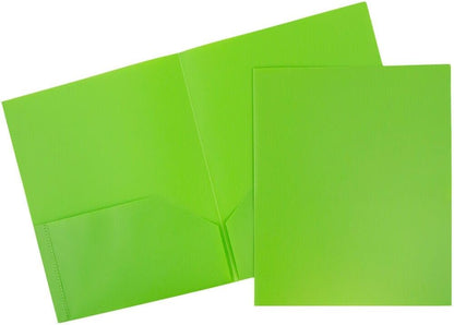 JAM PAPER Plastic 2 Pocket POP Folders - Durable School Folders - Lime Green - Bulk 144/Box