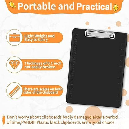 Black Clipboards, PANDRI 16 Pack Plastic Clipboards with Low Profile Clip 12.5 x 9 Standard Letter Size Clipboard for Classrooms Offices